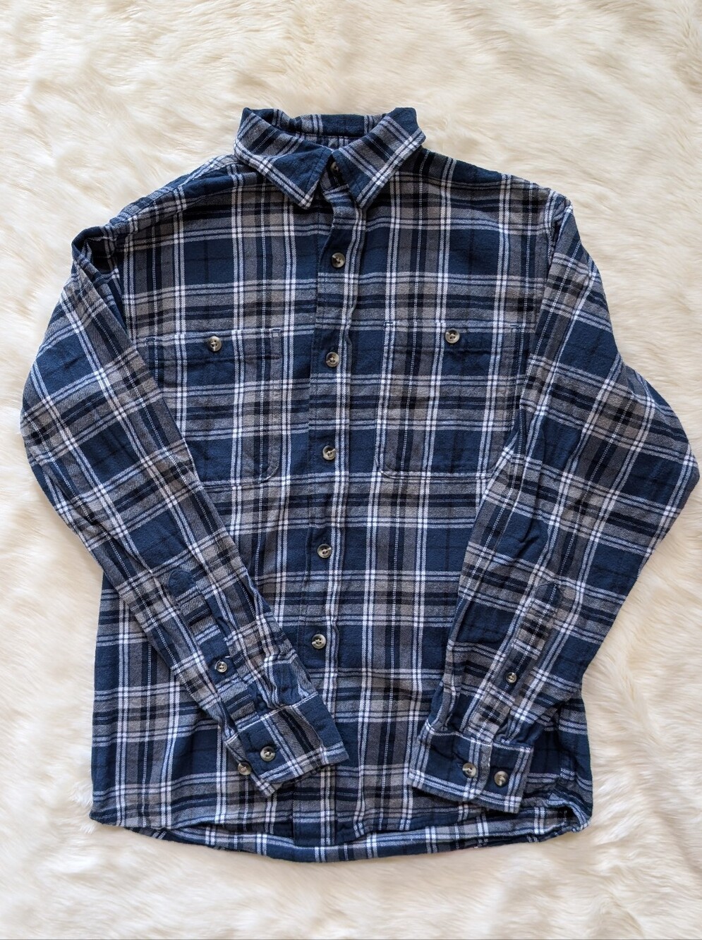 RedHead Brand Co. Men’s Blue Gray White Plaid Flannel Cotton Shirt Pockets S